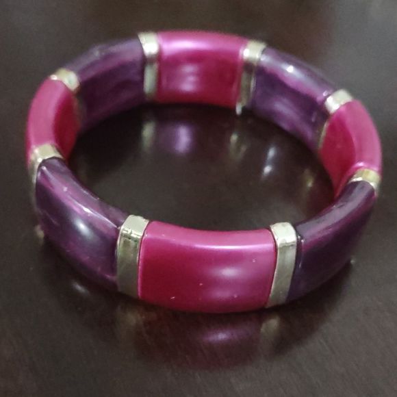 No Brand Jewelry - Women's Gold Purple and Pink Stretch Bracelet